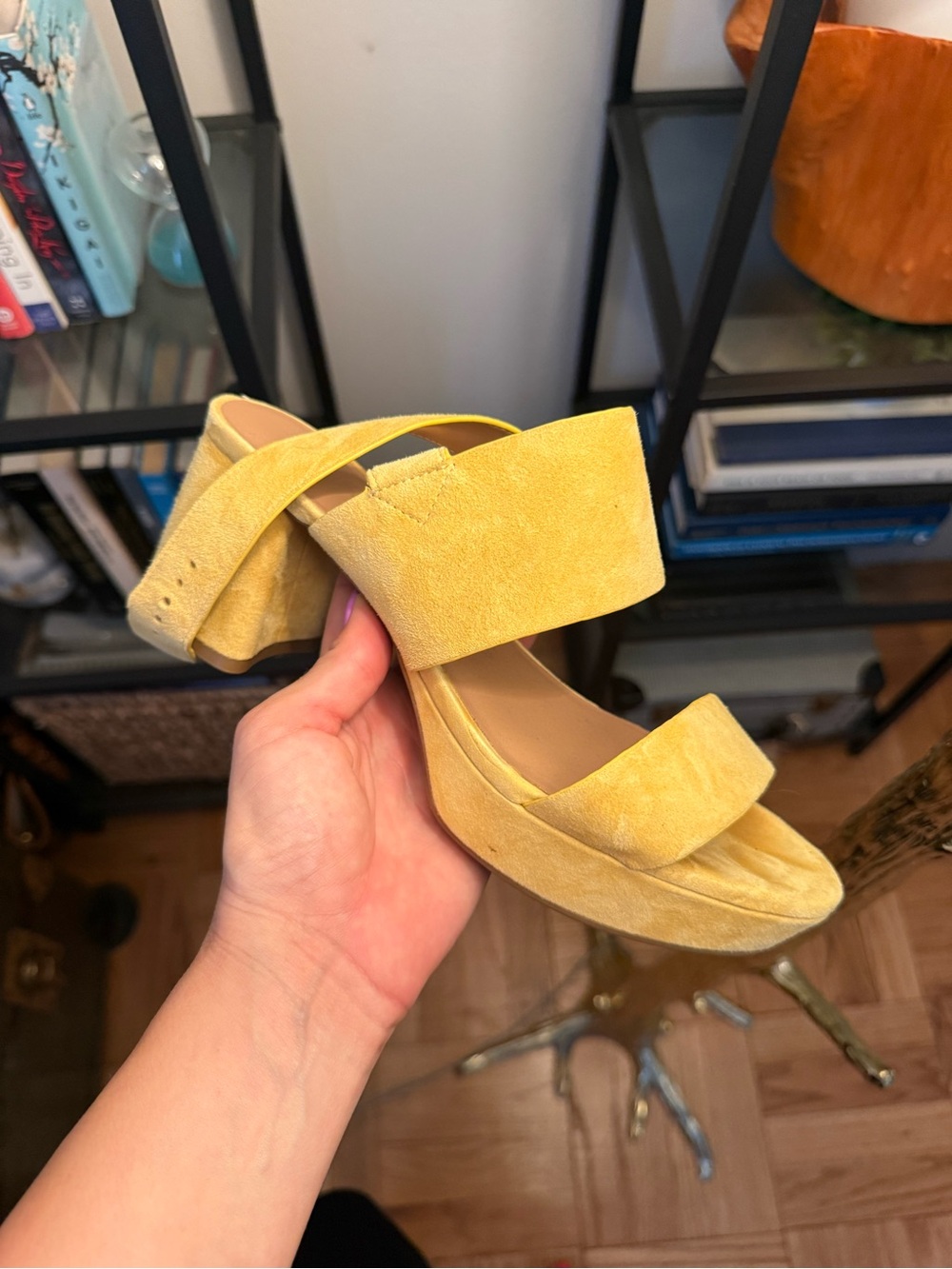 Aerosols Women’s Yellow Suede Block Heel Sandals